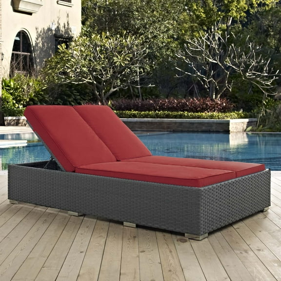 Modway Sojourn Outdoor Patio Sunbrella® Double Chaise in Chocolate Red