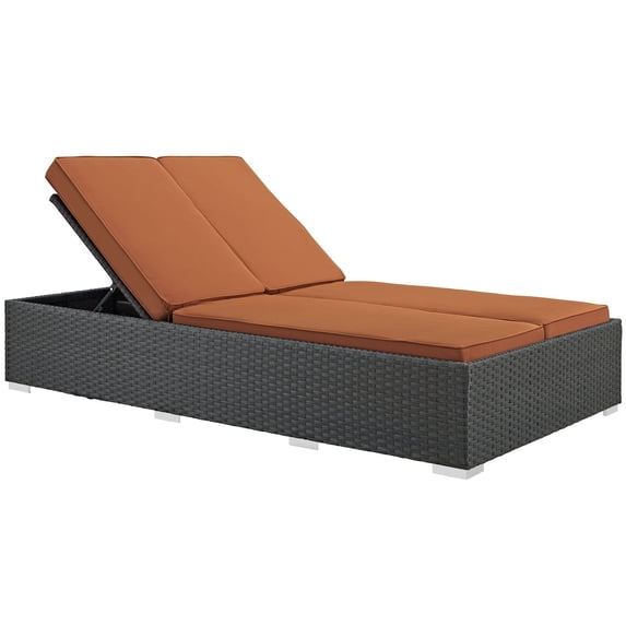 Modway Sojourn Aluminum Rattan Fabric Patio Double Chaise in Chocolate/Tuscan