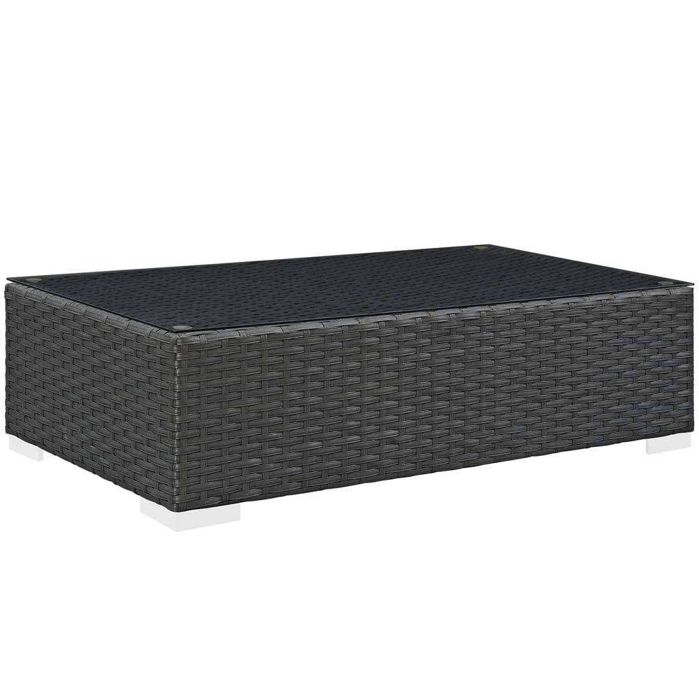 Chocolate Wicker Rattan Outdoor Patio Coffee Table with Glass Top