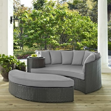Modway Sojourn Aluminum and Rattan Patio Daybed in Canvas/Gray