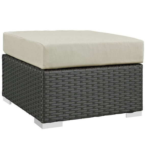 Modway Sojourn Aluminum and Rattan Patio Ottoman in Canvas/Antique Beige