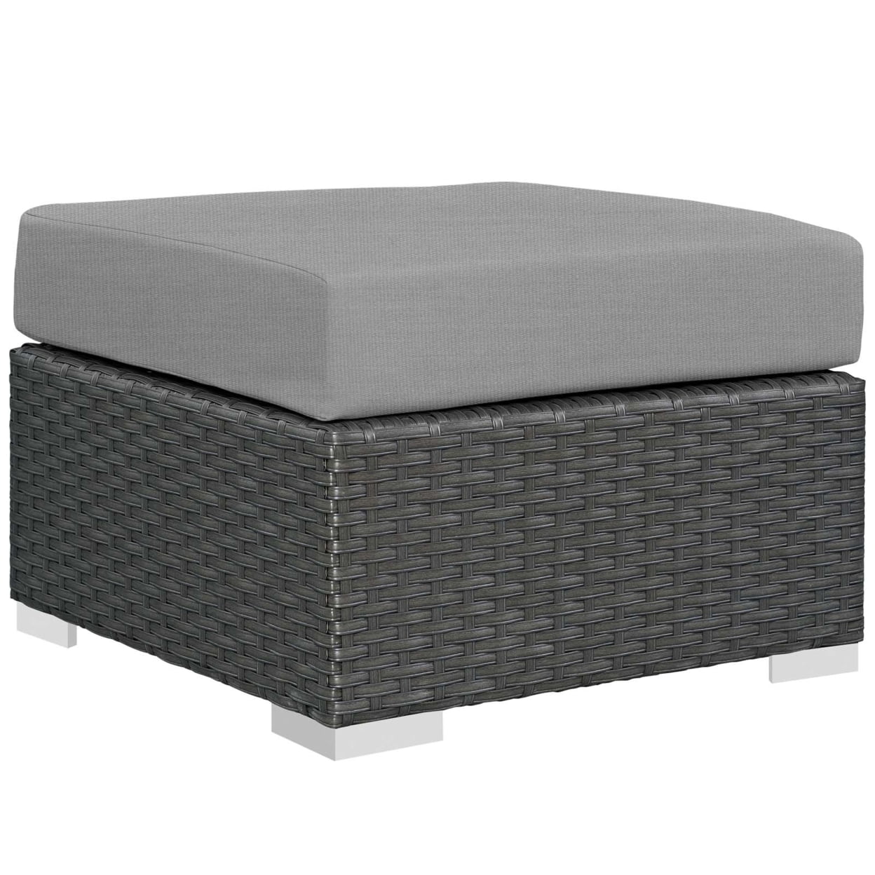 Canvas Gray Aluminum and Rattan Outdoor Patio Ottoman