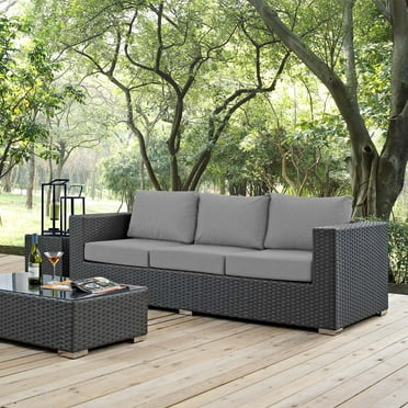 Modway Sojourn Aluminum and Rattan Patio Sofa in Canvas/Gray