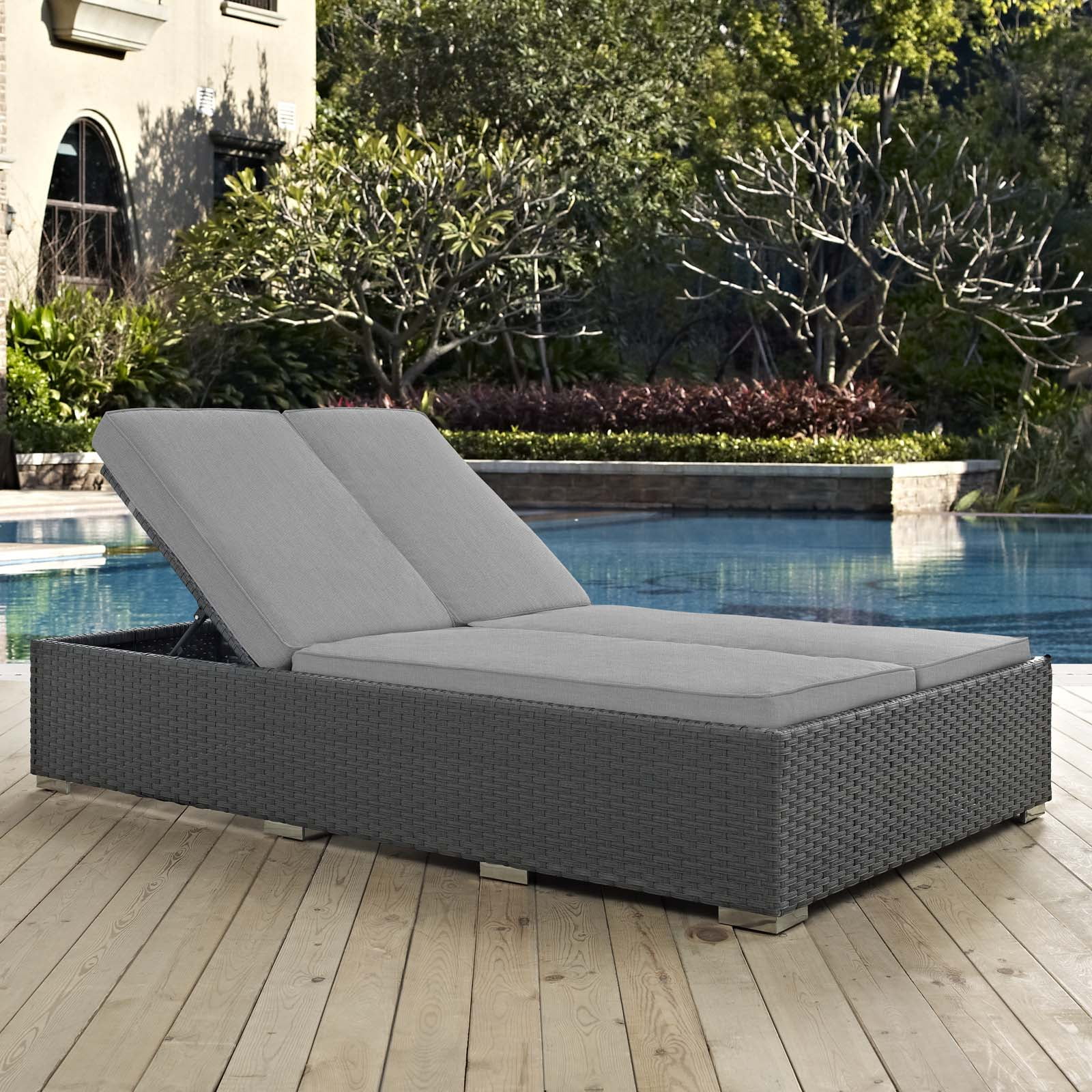 Modway Sojourn Outdoor Patio Sunbrella Double Chaise in Chocolate