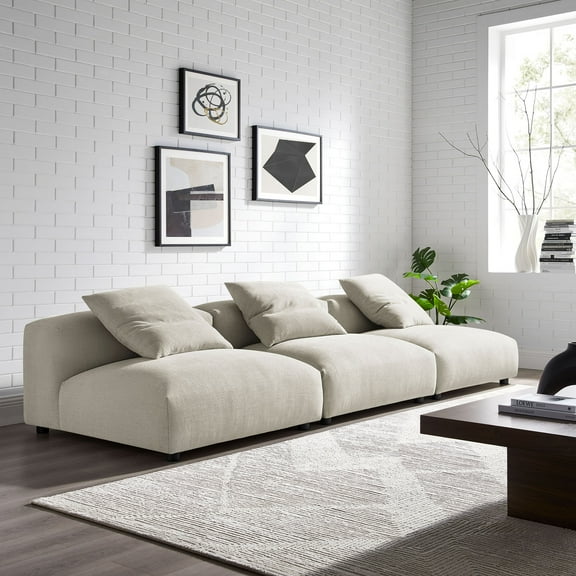 Modway Solace 3-Piece Modular Upholstered Fabric Sofa in Linen