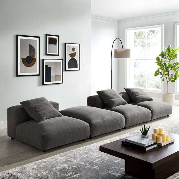 Modway Solace 4-Piece Modular Upholstered Fabric Sectional Sofa in Charcoal