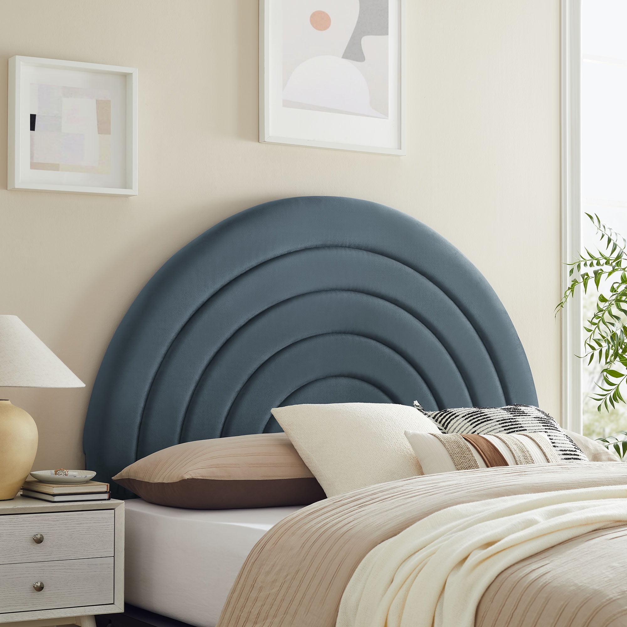 Cadet Blue Velvet Arched Full Headboard