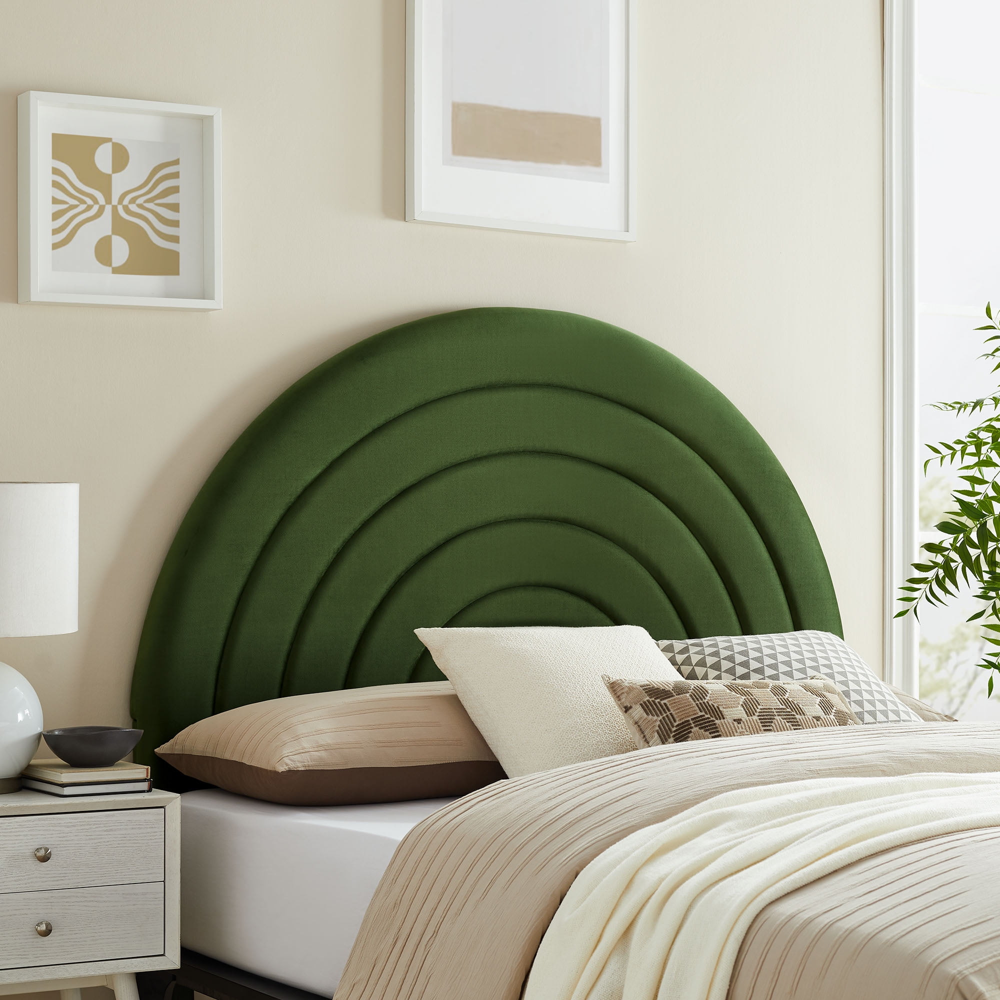 Solana Moss Green Velvet Arched Full Headboard