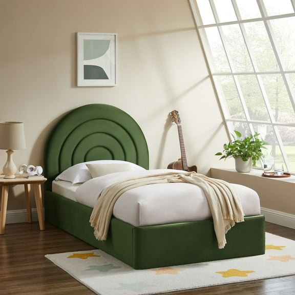 Modway Solana Arched Performance Velvet Twin Platform Bed in Moss Green