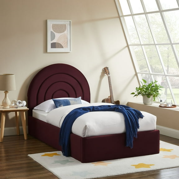 Modway Solana Arched Performance Velvet Twin Platform Bed in Mulberry