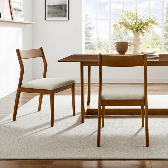 Modway Solara Fabric Wood Dining Side ChairsSet of 2 in Walnut Heathered Weave Beige