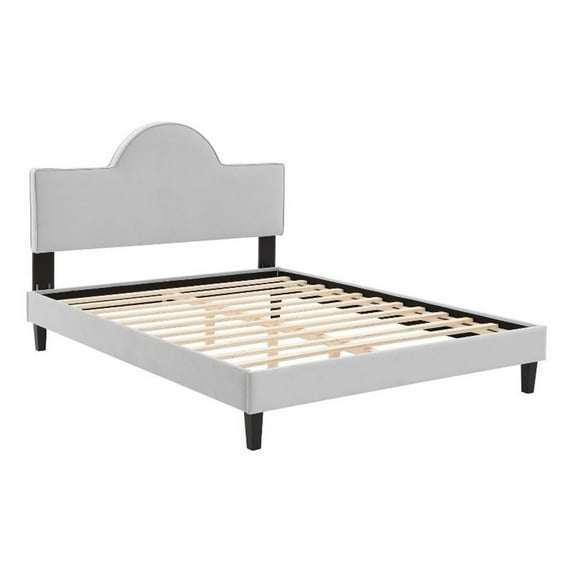Modway Soleil Performance Velvet Twin Bed in Light Gray