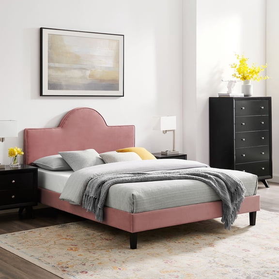 Modway Soleil Performance Velvet King Bed in Dusty Rose
