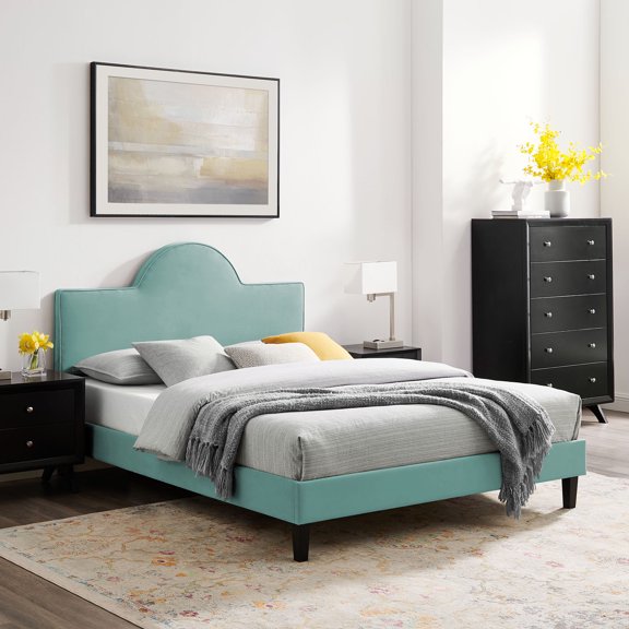 Modway Soleil Performance Velvet King Bed in Mint
