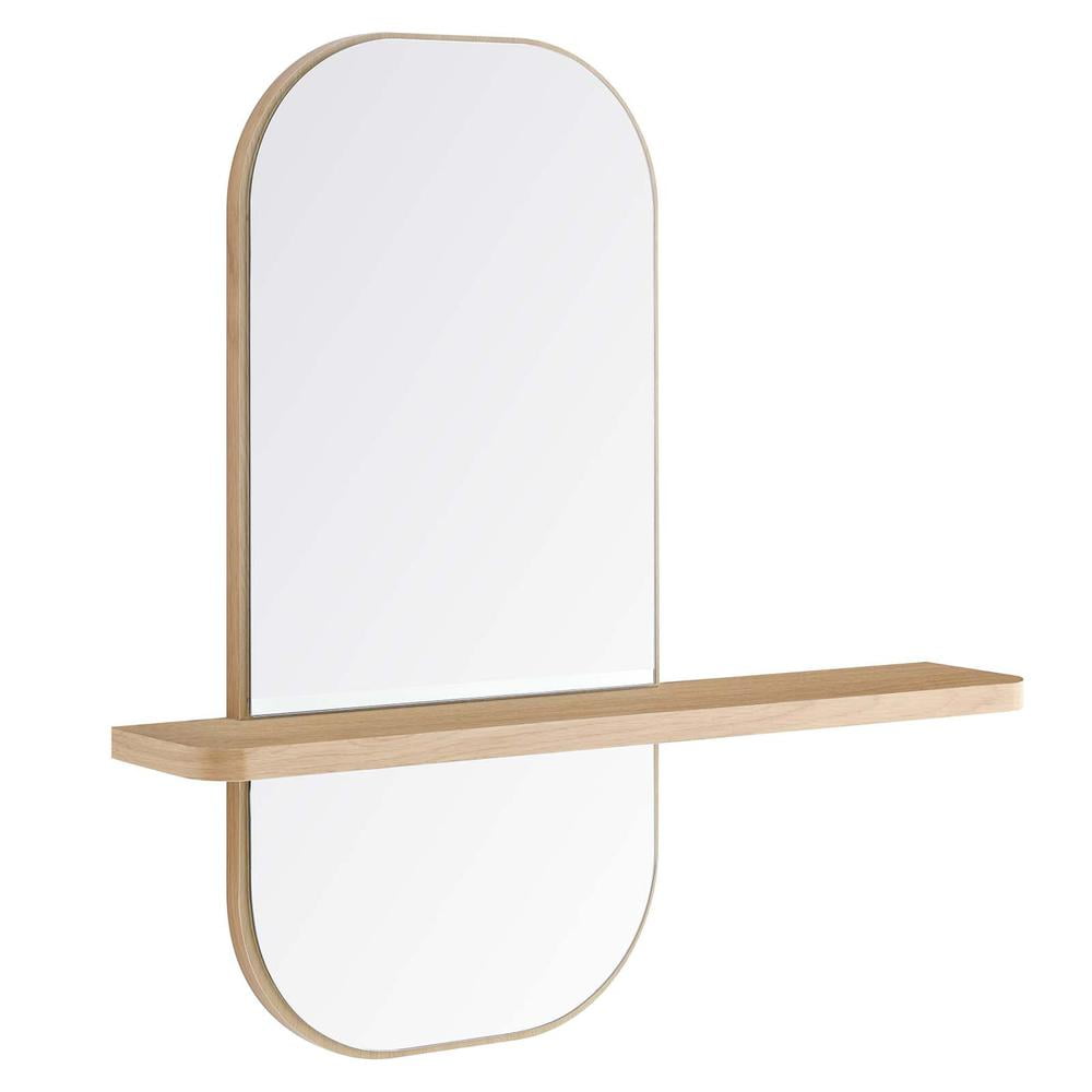 Oak Rectangular Wall Mirror with Shelf