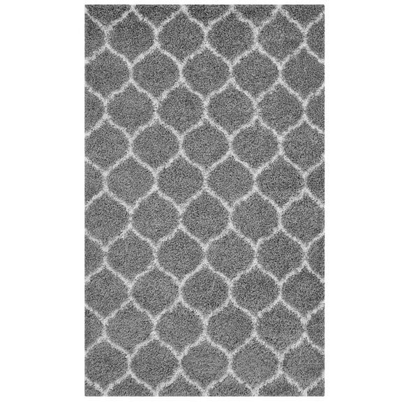 Modway Solvea Moroccan Trellis 5x8 Shag Area Rug in Gray and Ivory