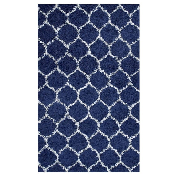 Modway Solvea 5' x 8' Moroccan Trellis Shag Area Rug in Navy and Ivory