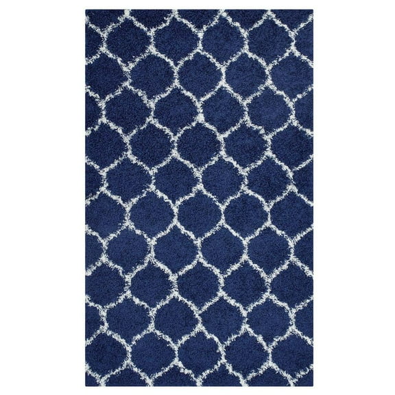 Modway Solvea 5' x 8' Moroccan Trellis Shag Area Rug in Navy and Ivory