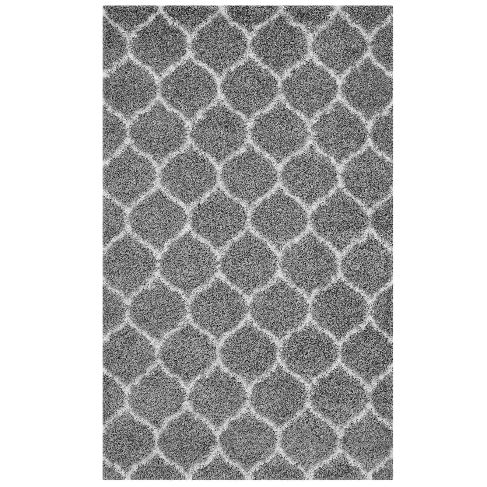 Modway Solvea Moroccan Trellis 8x10 Shag Area Rug in Gray and Ivory
