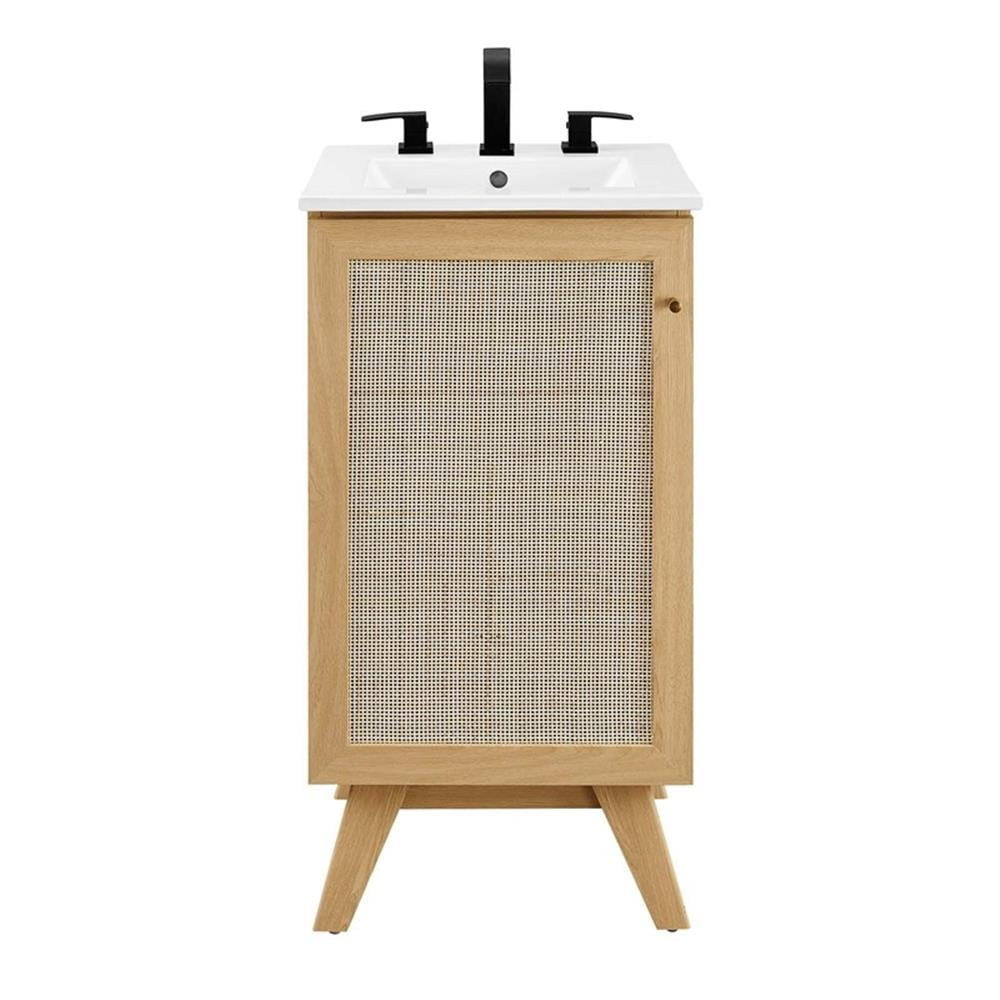 Modway Soma 18" Modern Wood Bathroom Vanity with Adjustable Shelf in Oak/White