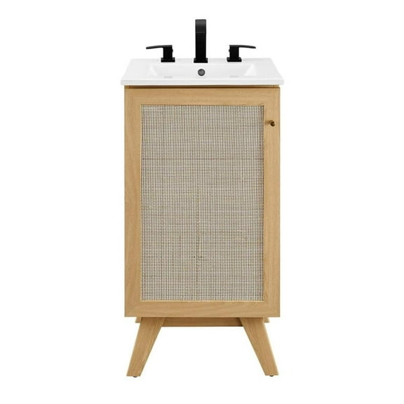 Modway Soma 18" Modern Wood Bathroom Vanity with Adjustable Shelf in Oak/White