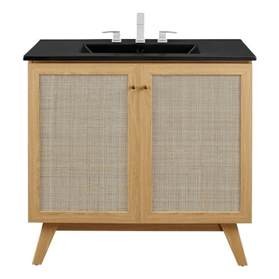 Modway Soma 36" Modern Wood Bathroom Vanity with Adjustable Shelf in Oak/Black
