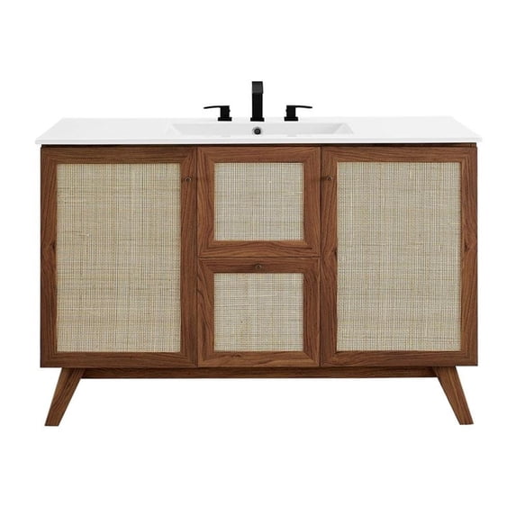 Modway Soma 48" Single Sink Modern Wood Bathroom Vanity in Walnut/White