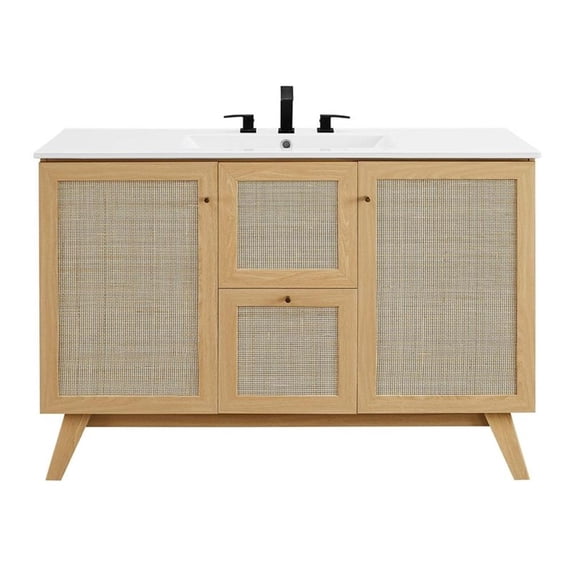 Modway Soma 48" Single Sink Modern Wood Bathroom Vanity in Oak and White