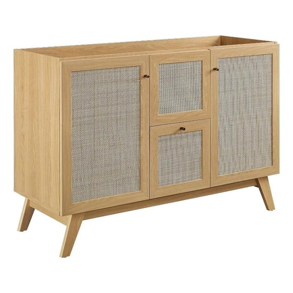 Modway 48" Wood Single or Double Sink Comp Bathroom Vanity Cabinet in Oak