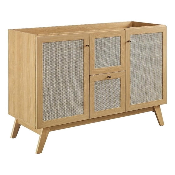 Modway 48" Wood Single or Double Sink Comp Bathroom Vanity Cabinet in Oak