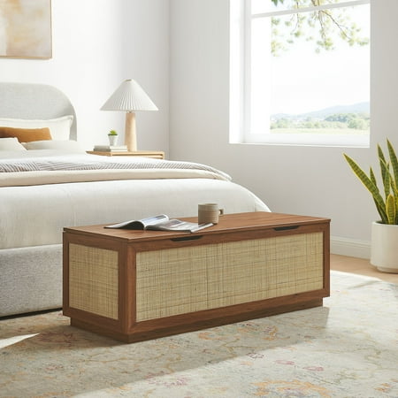 Soma Rattan Storage Bench in Walnut