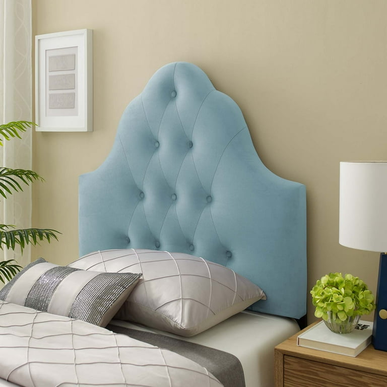 Light blue velvet headboard deals