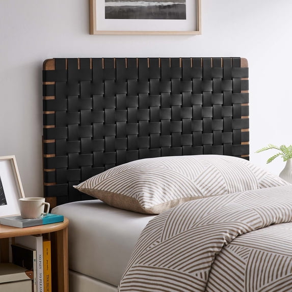 Sparta Weave Vegan Leather Twin Headboard in Walnut Black