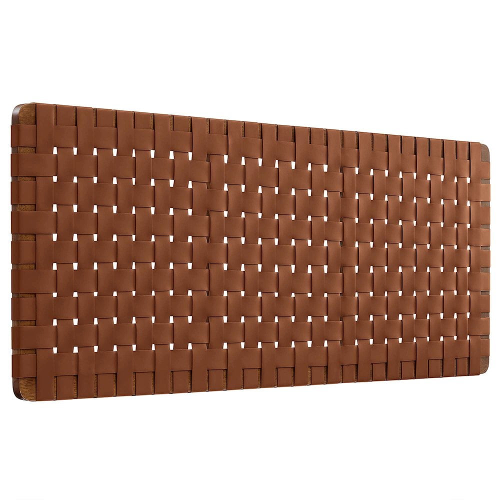 Sparta Weave Wall-Mount Vegan Leather Queen Headboard in Walnut Brown