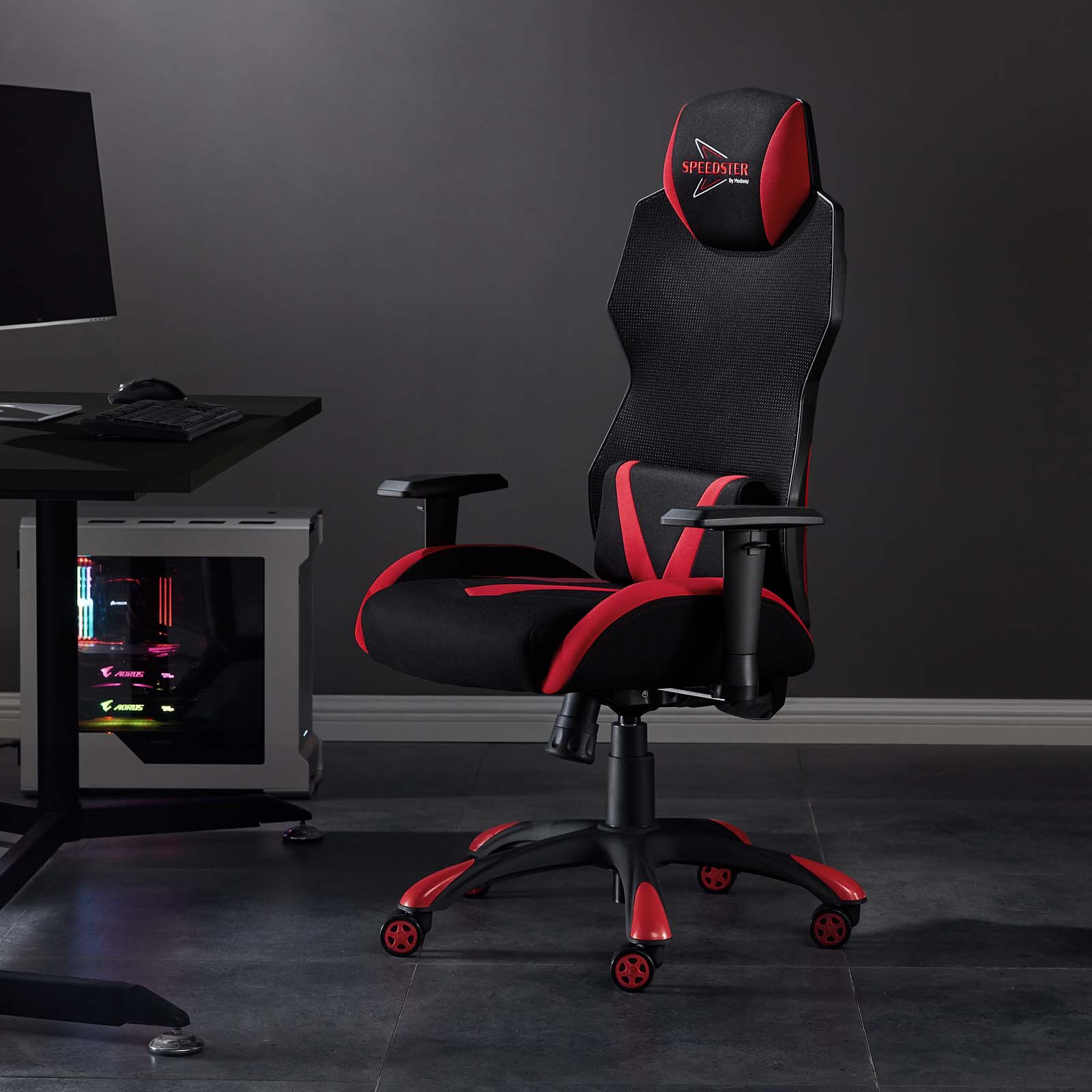 Modway Speedster Modern Mesh Fabric Gaming Computer Chair in Black/Red - image 1 of 8