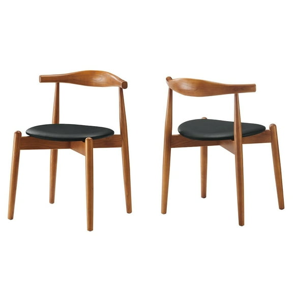 Modway Stalwart Dining Side Chairs Set of 2 in Dark Walnut Black