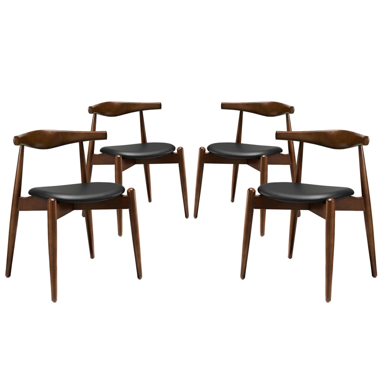 Dark Walnut Black Faux Leather Upholstered Side Chair Set