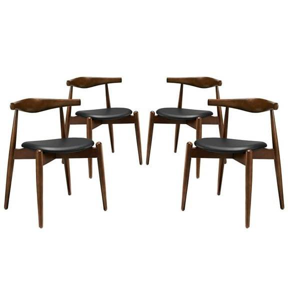 Modway Stalwart Dining Side Chairs Set of 4 in Dark Walnut Black