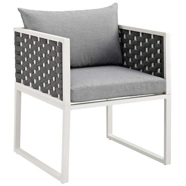 Modway Stance 17" Aluminum & Fabric Patio Dining Arm Chair in White and Gray