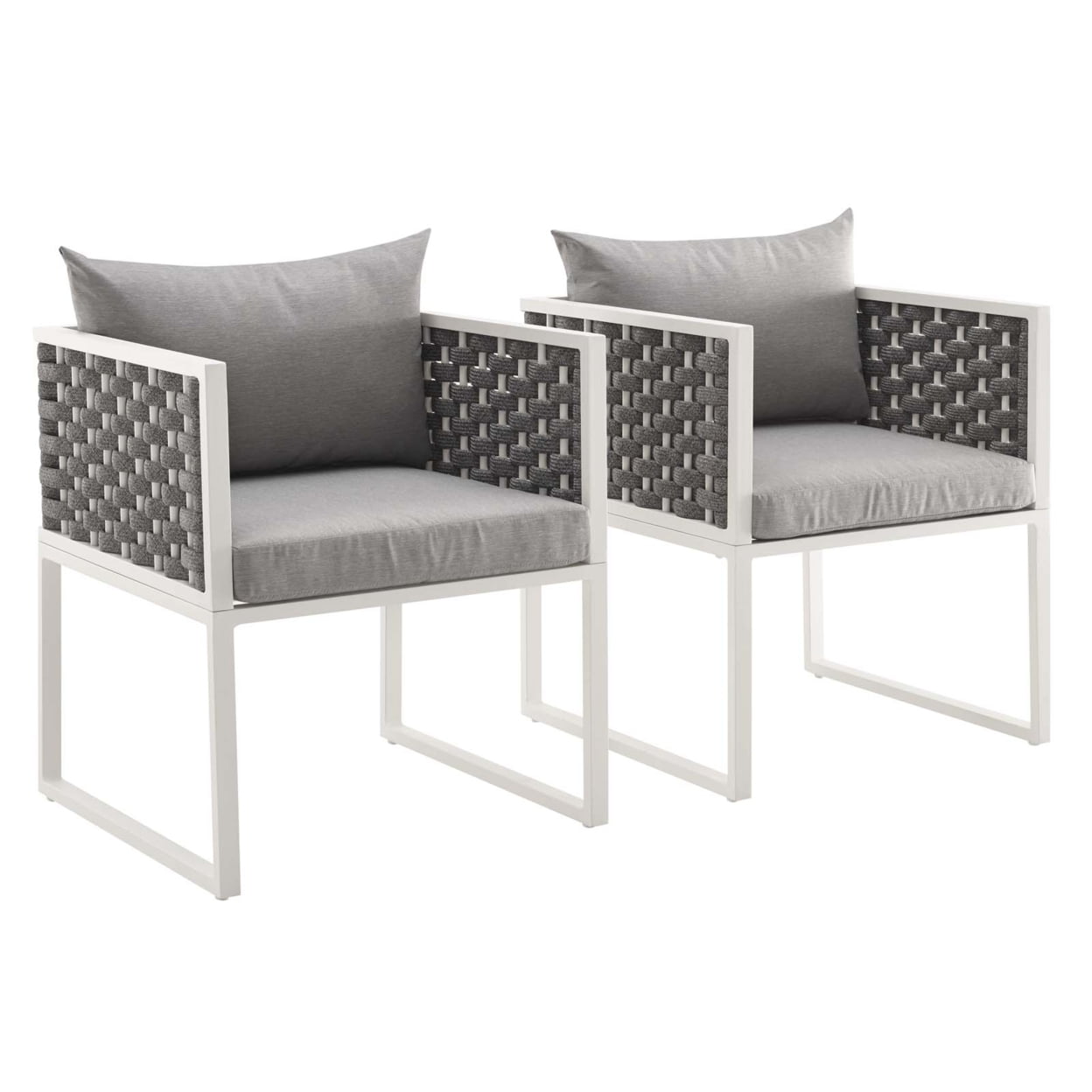 White and Gray Aluminum Outdoor Dining Armchair Set with Cushions