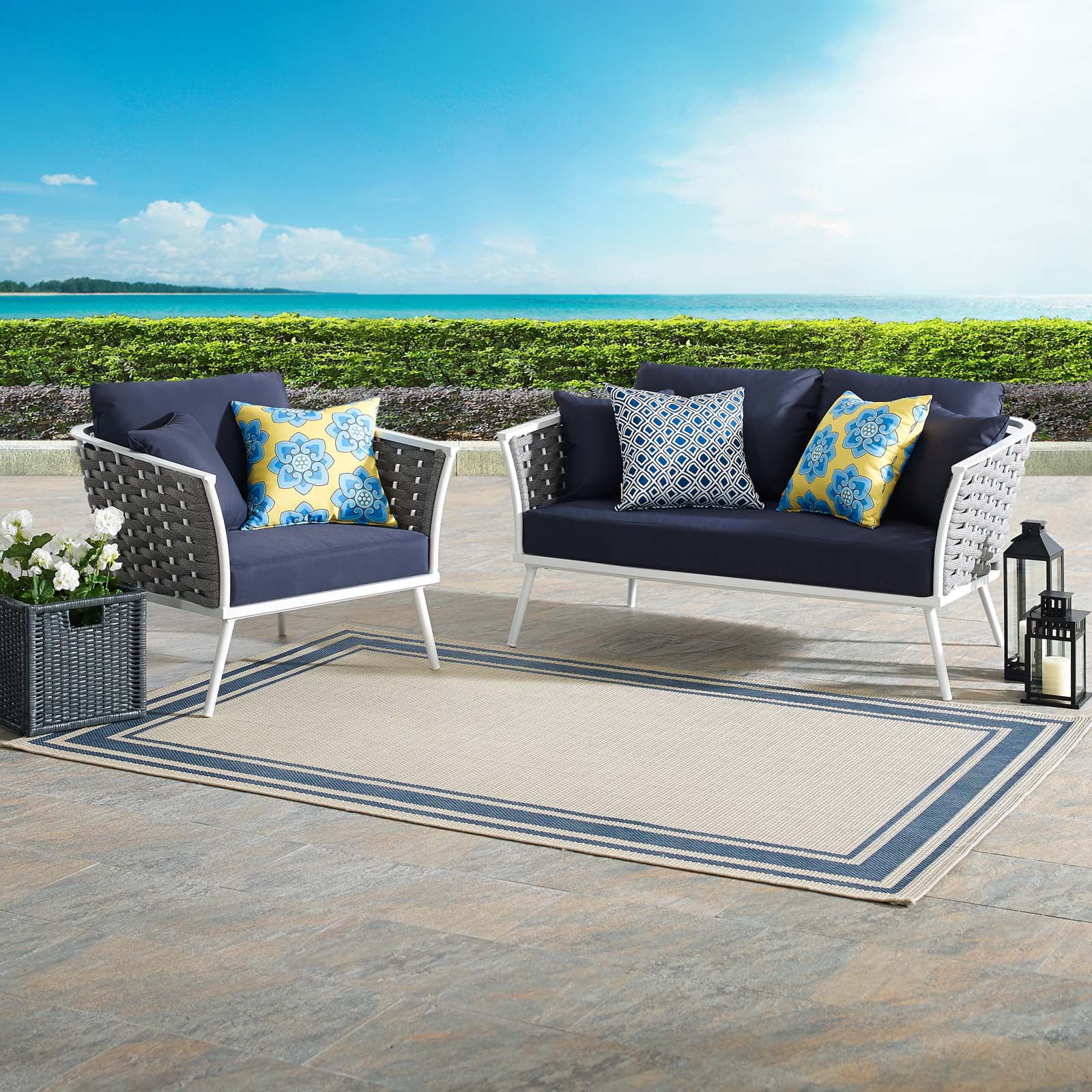 Modway Stance 2 Piece Outdoor Patio Aluminum Sectional Sofa Set in