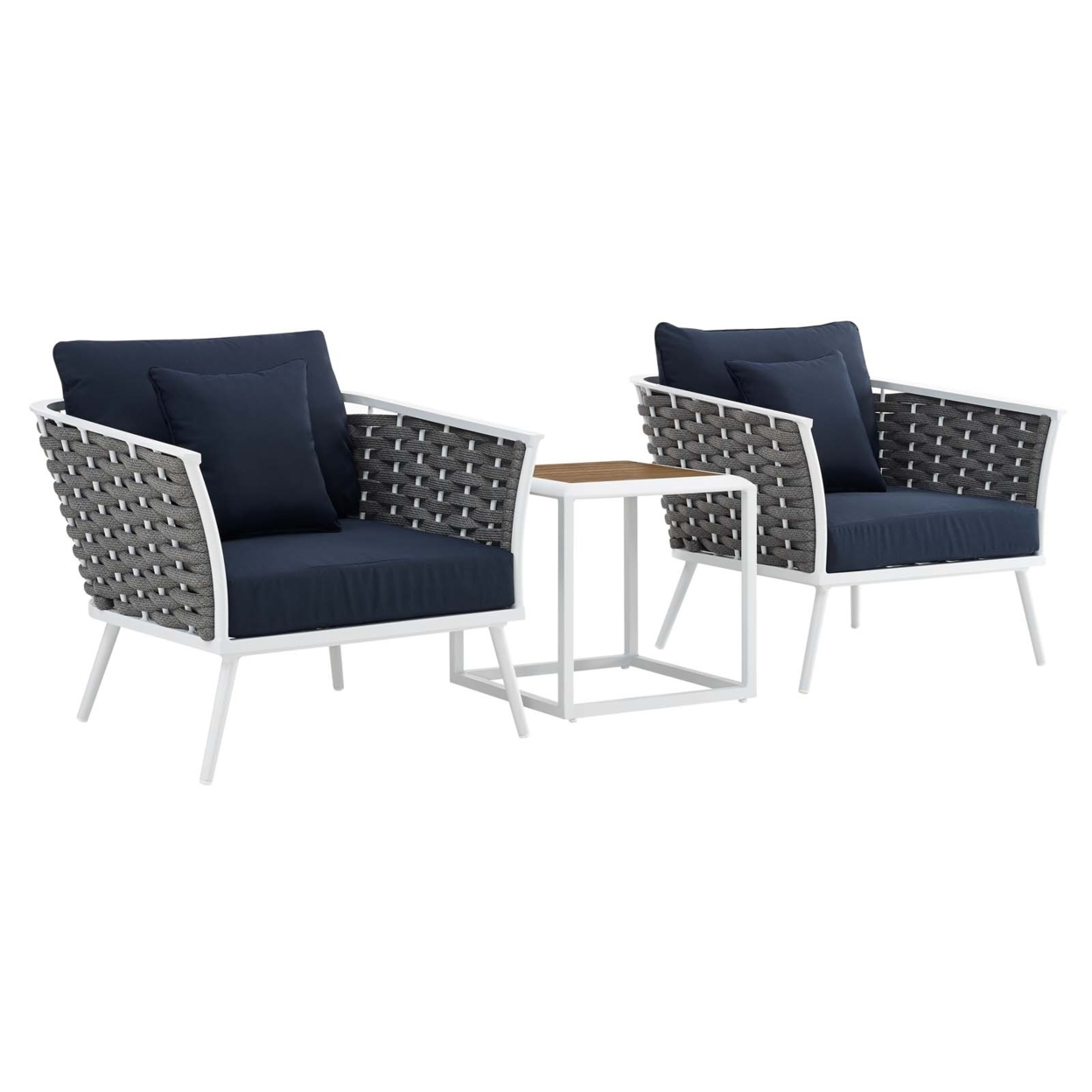 Modway Stance 3-Piece Aluminum & Fabric Patio Set in White and Navy - image 1 of 10