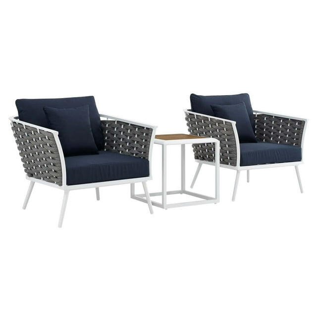 Modway Stance 3-Piece Aluminum & Fabric Patio Set in White and Navy