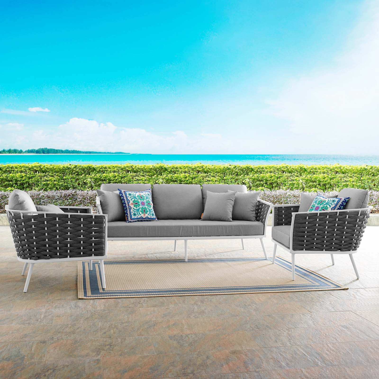Stance 3-Piece Gray and White Aluminum Outdoor Sofa Set