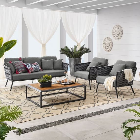 Modway Stance 4 Piece Outdoor Patio Aluminum Sectional Sofa Set