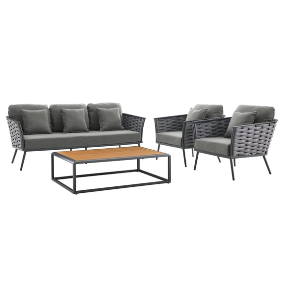 Modway Stance 4 Piece Outdoor Patio Aluminum Sectional Sofa Set in Gray Charcoal