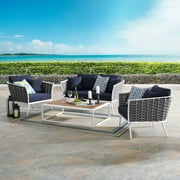 Modway Stance 4 Piece Outdoor Patio Aluminum Sectional Sofa Set in White Navy