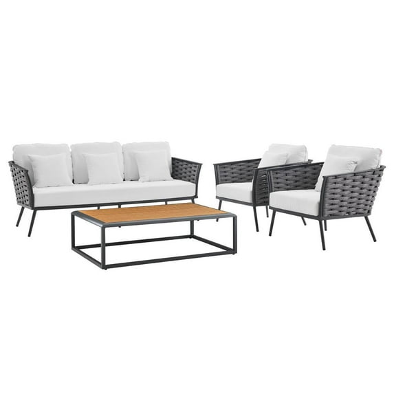 Modway Stance 4 Piece Outdoor Patio Aluminum Sectional Sofa Set in Gray White