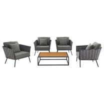 Modway Stance 5 Piece Outdoor Patio Aluminum Sectional Sofa Set in Gray Charcoal