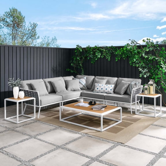 Modway Stance 8 Piece Outdoor Patio Aluminum Sectional Sofa Set in White Gray